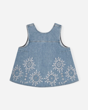 Broderie Anglaise Denim Top - Light Blue Stone