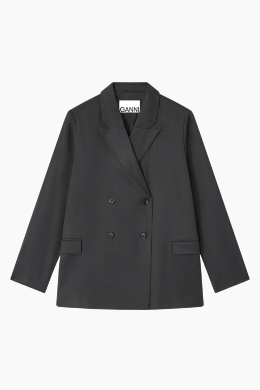 Calendered Wool Blazer W0797 - Black - GANNI