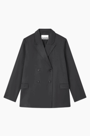 Calendered Wool Blazer W0797 - Black - GANNI - Sort XS