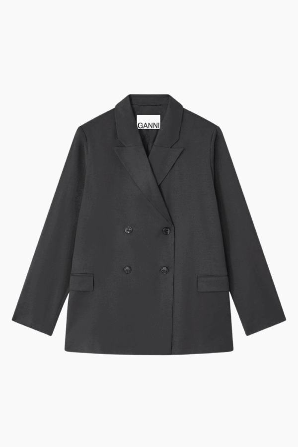 Calendered Wool Blazer W0797 - Black - GANNI - Sort XS