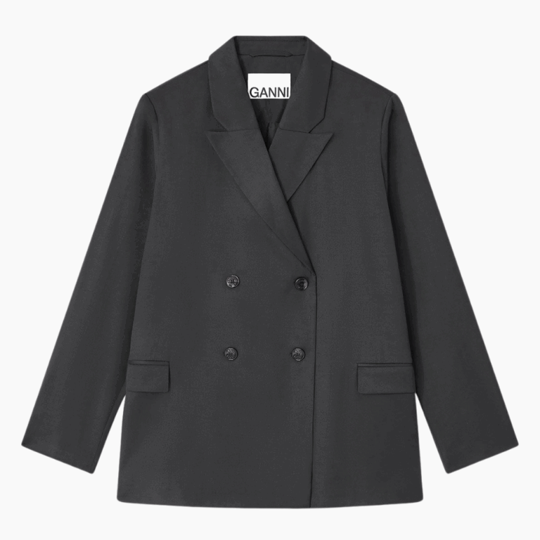 Calendered Wool Blazer W0797 - Black - GANNI - Sort XS