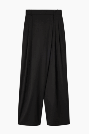 Calendered Wool Mid Waist Pants W0799 - Black - GANNI - Sort XS