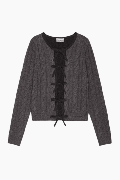 Cashmere Mix Tie String Cardigan K2413 - Phantom - GANNI