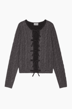 Cashmere Mix Tie String Cardigan K2413 - Phantom - GANNI - Grå L