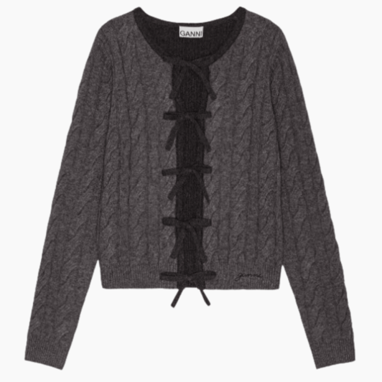 Cashmere Mix Tie String Cardigan K2413 - Phantom - GANNI - Grå L