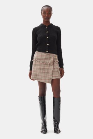 Check Wool Mix Wrap Mini Skirt
