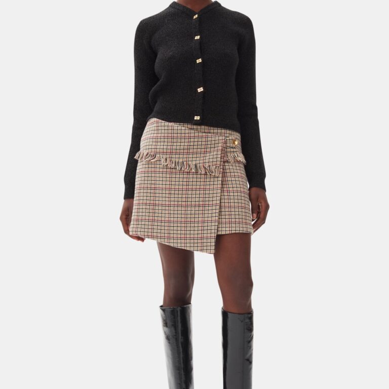 Check Wool Mix Wrap Mini Skirt