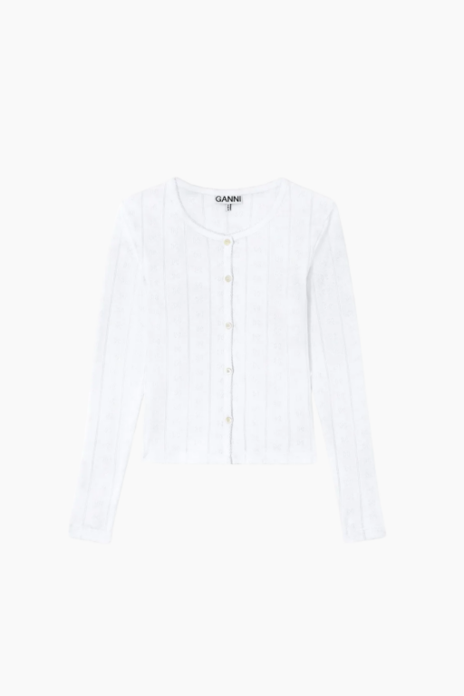 Compact Pointelle Rib Jersey LS Button Top A1040448 - Bright White - GANNI