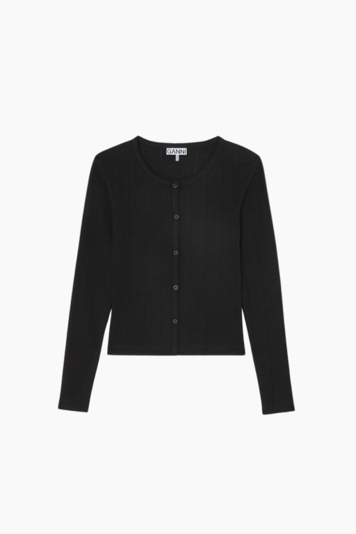 Compact Pointelle Rib Jersey LS Button Top A1040449 - Black - GANNI