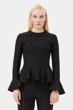 Compact Stripe Jersey Peplum Blouse