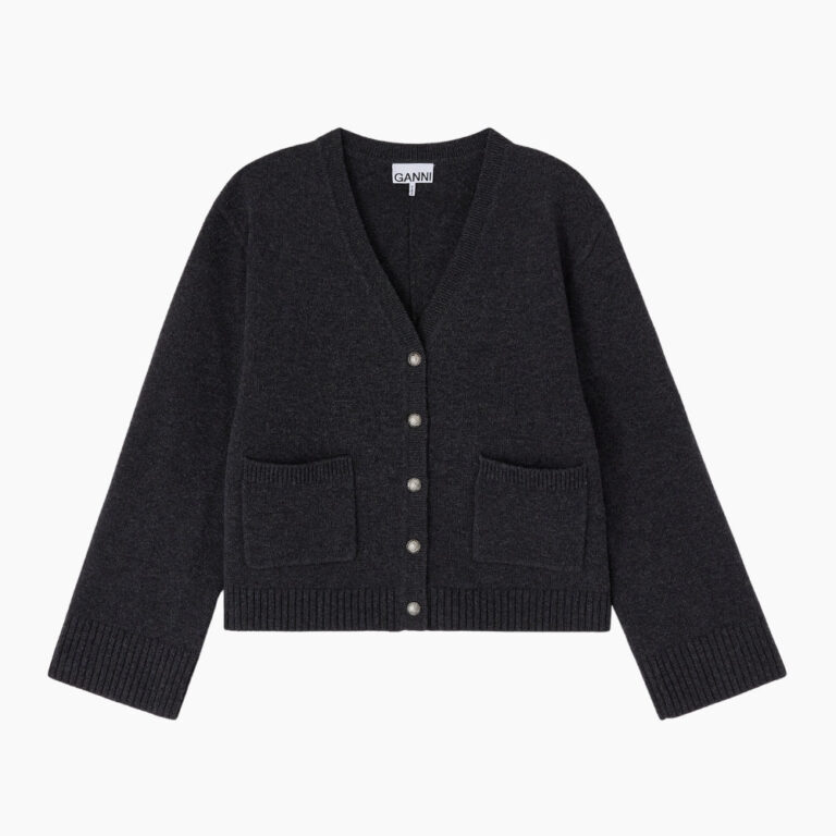 Compact Wool Cardigan A1070079 - Phantom - GANNI - Grå L