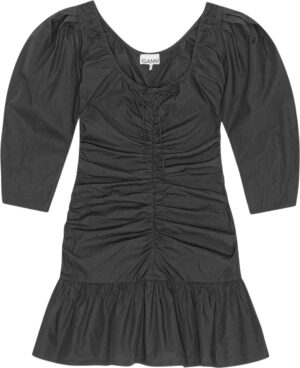 Cotton Poplin Gathered Uneck Mini