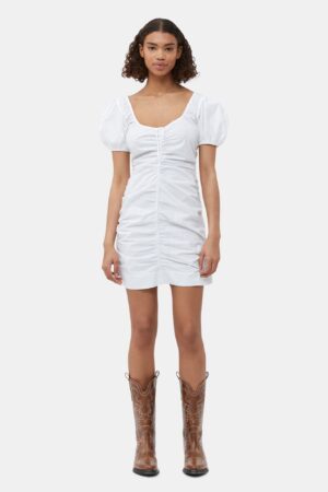 Cotton Poplin Gathered Uneck Mini
