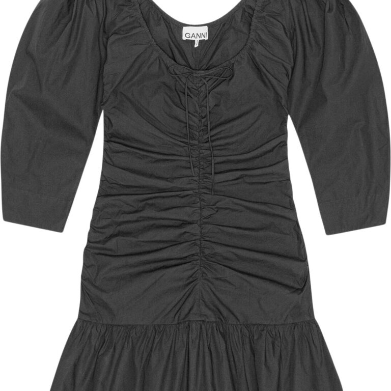 Cotton Poplin Gathered Uneck Mini