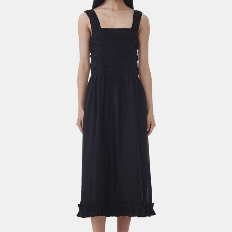 Cotton Poplin Midi Strap Smock Dres