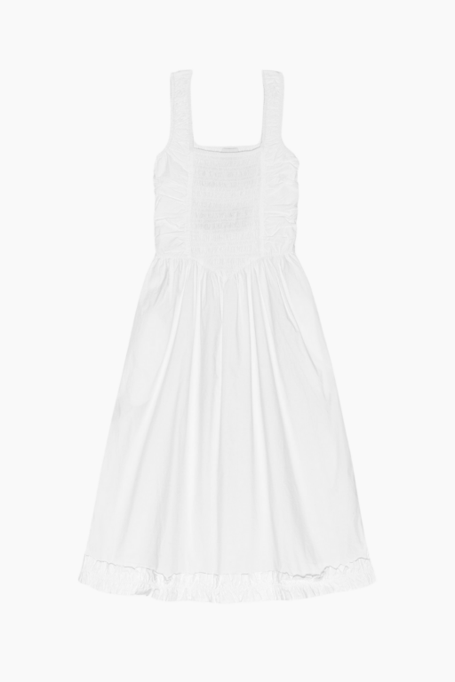 Cotton Poplin Midi Strap Smock Dress F9438 - Bright White - GANNI