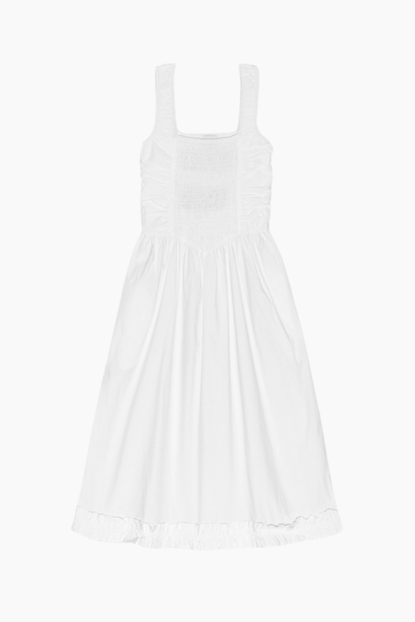 Cotton Poplin Midi Strap Smock Dress F9438 - Bright White - GANNI - Hvid S