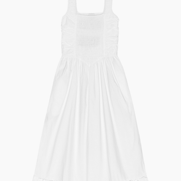Cotton Poplin Midi Strap Smock Dress F9438 - Bright White - GANNI - Hvid S