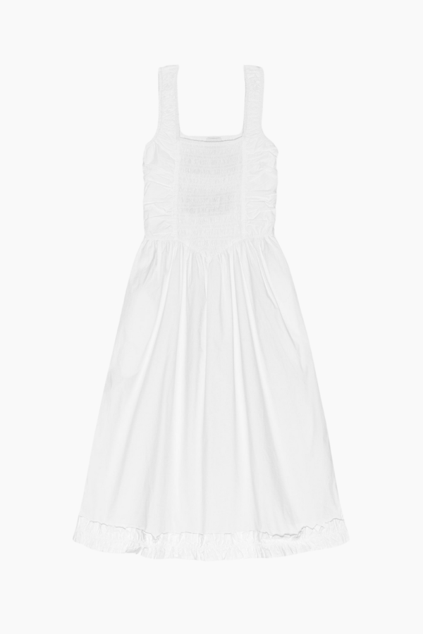 Cotton Poplin Midi Strap Smock Dress F9438 - Bright White - GANNI - Hvid S