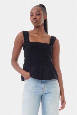 Cotton Poplin Smock Strap Blouse
