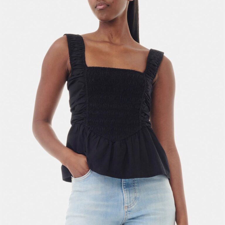 Cotton Poplin Smock Strap Blouse