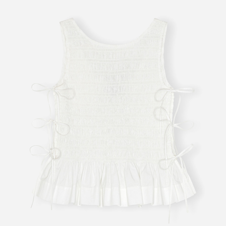 Cotton Poplin Smock Tie String Top - Bright White