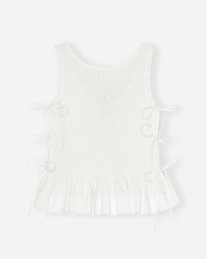 Cotton Poplin Smock Tie String Top - Bright White