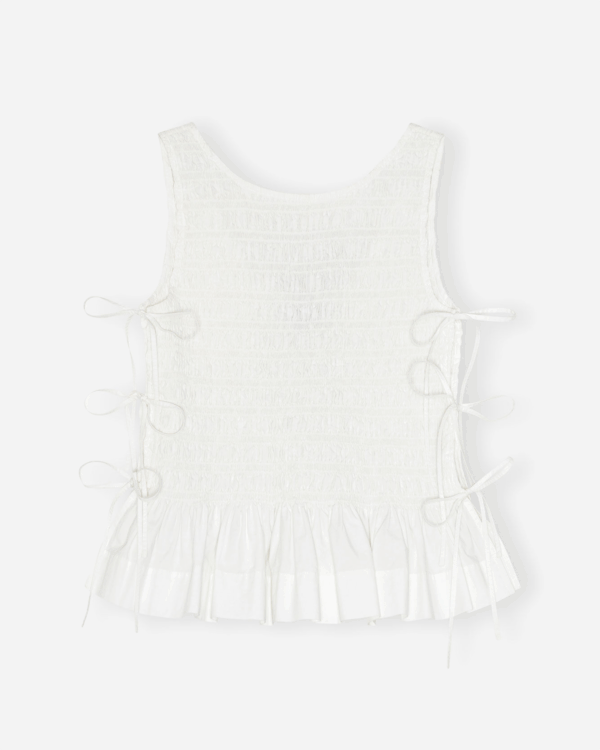 Cotton Poplin Smock Tie String Top - Bright White