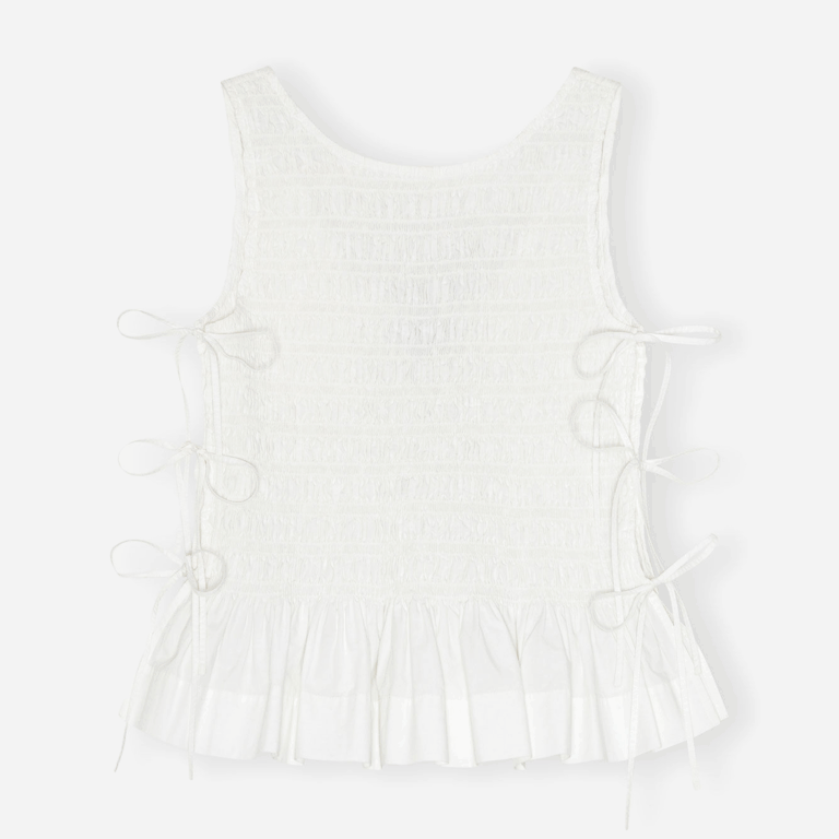 Cotton Poplin Smock Tie String Top - Bright White