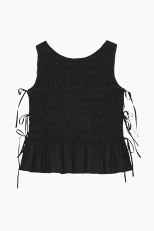 Cotton Poplin Smock Tie String W0565 - Black - GANNI - Sort XL