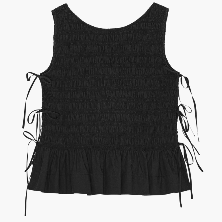 Cotton Poplin Smock Tie String W0565 - Black - GANNI - Sort XL