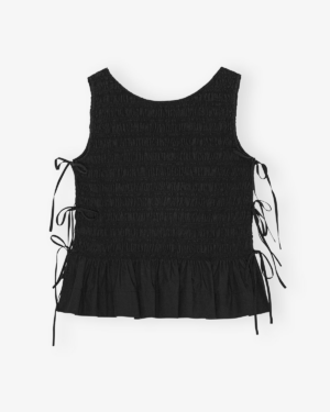 Cotton Poplin Tie String Top - Black