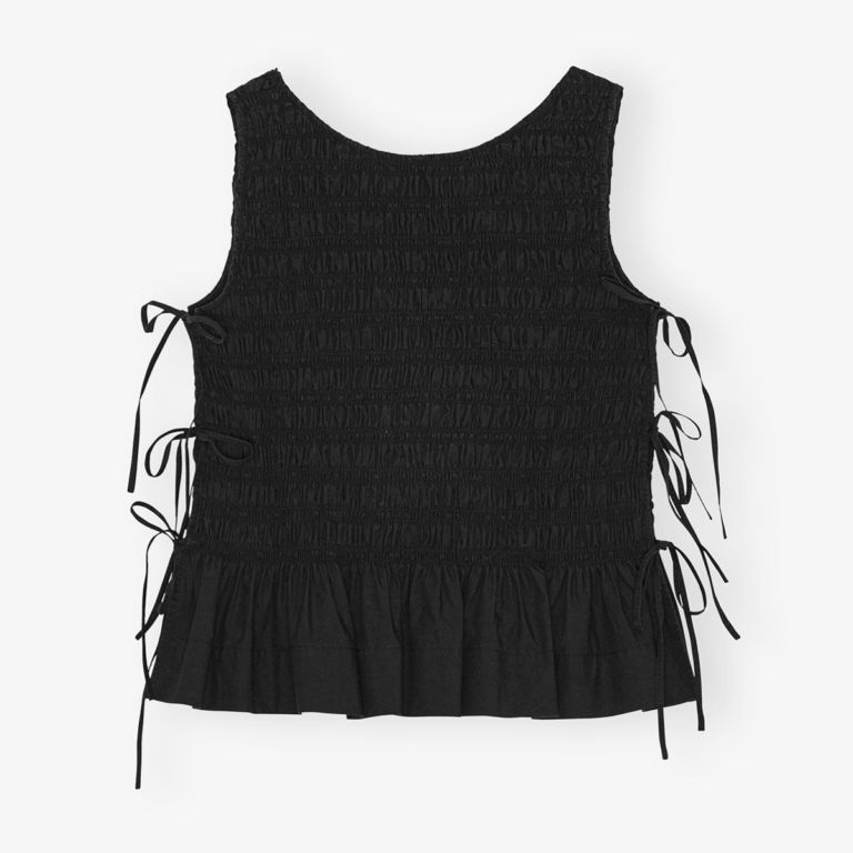 Cotton Poplin Tie String Top - Black