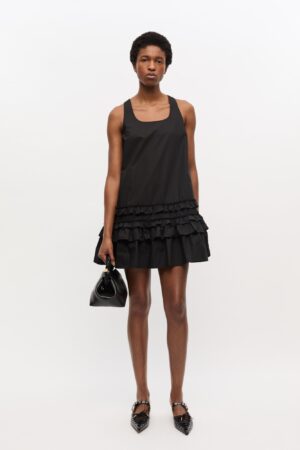 Cotton Poplin Uneck Mini Dress