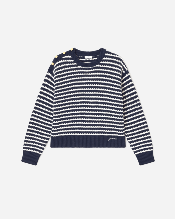 Cotton Wool Stripe Sweater - Sky Captain