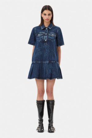 Crinkled Future Denim Mini Dress