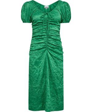 Crinkled Satin Gathered Uneck Midi