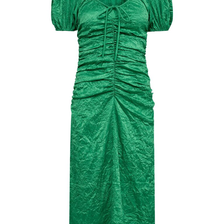 Crinkled Satin Gathered Uneck Midi