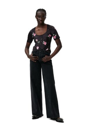 Crinkled Satin Uneck Blouse