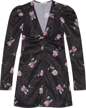 Crinkled Satin Vneck Minikjole