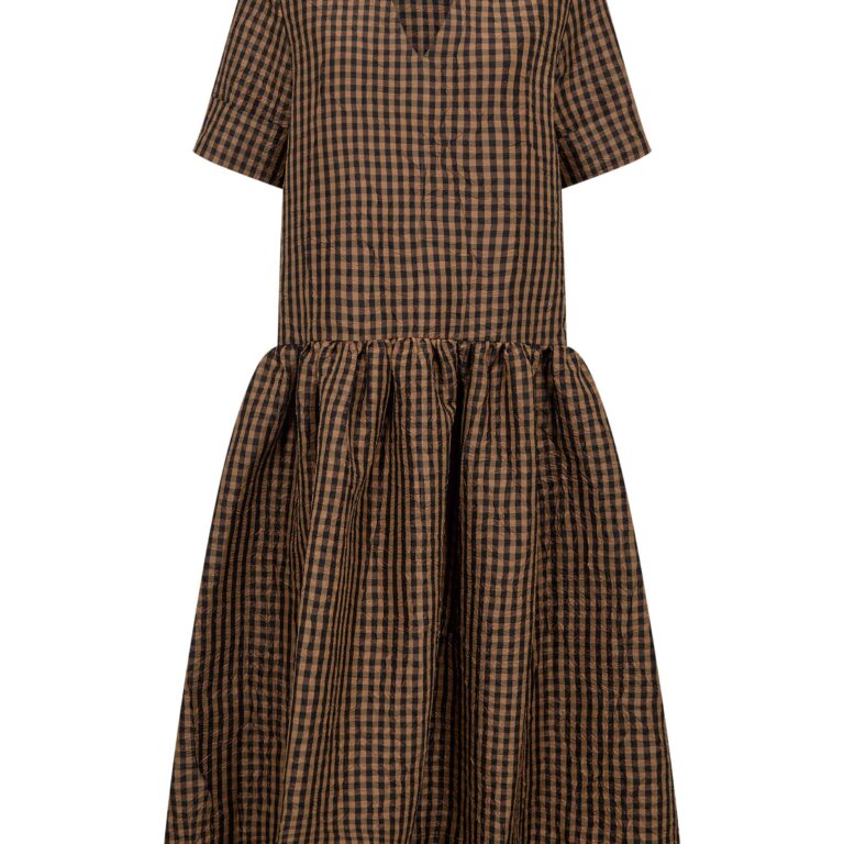 Crinkled Taffeta Check Long Dress