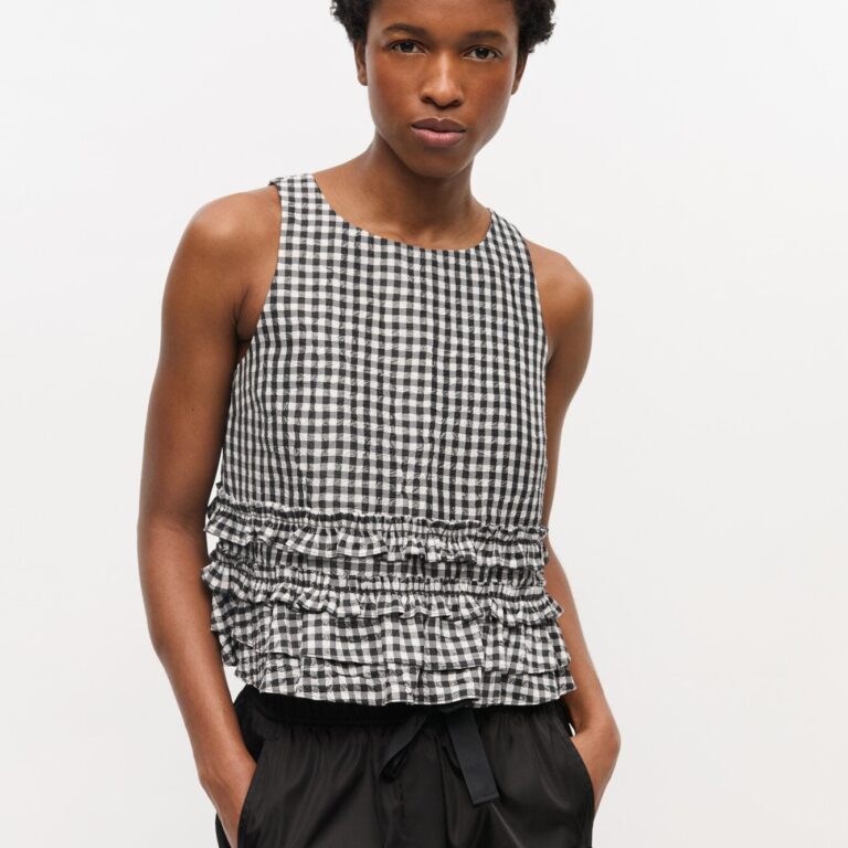 Crinkled Taffeta Check Open Back Fr
