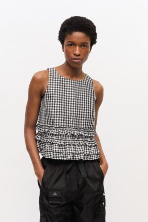 Crinkled Taffeta Check Open Back Fr