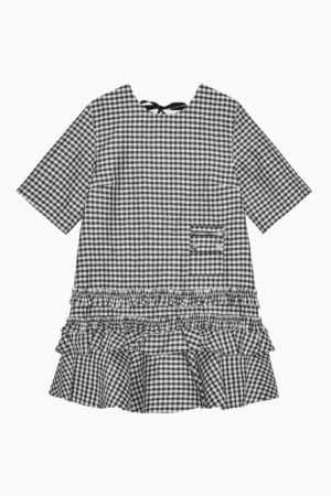 Crinkled Taffeta Check open Back Mini Dress W0464 - Black - GANNI - Sort S