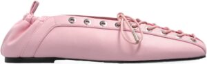 Eyelets Lace Up Ballerina Grained