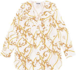 F6734 Printet Bluse med Vhals