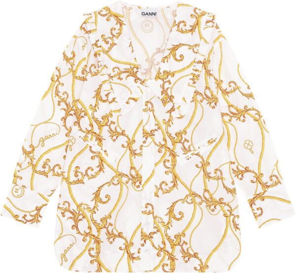 F6734 Printet Bluse med Vhals