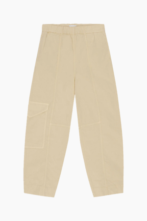 F8073 Washed Cotton Canvas Elasticated Curve Pants - Pale Khaki - GANNI - Beige XS