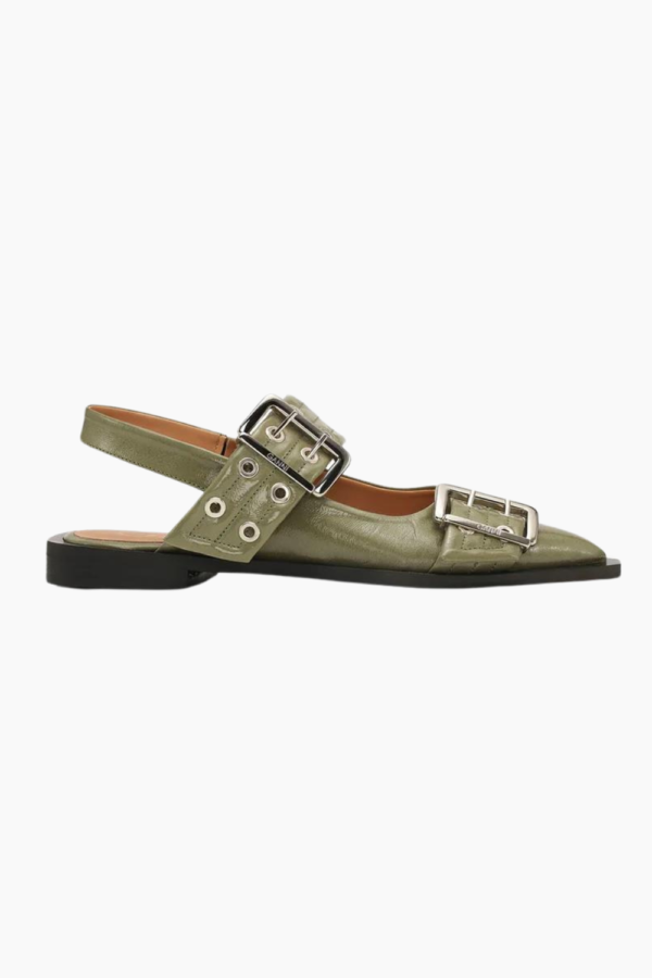 Feminine Buckle Ballerina Naplack S2648 - Kalamata - GANNI - Grøn 37