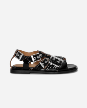 Feminine Buckle Flat Strap Sandal Naplack - Black